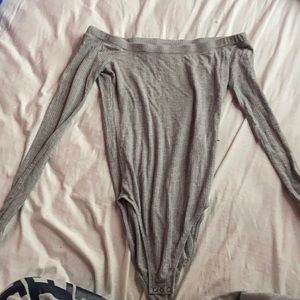 grey off the shoulder body suit